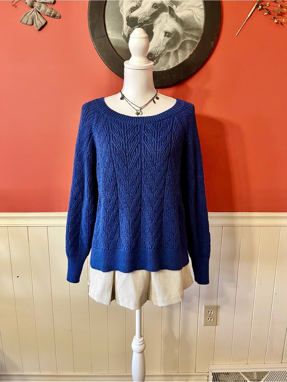Old Navy Women’s Navy Blue Cabincore Cable Knit Sweater Size Large
